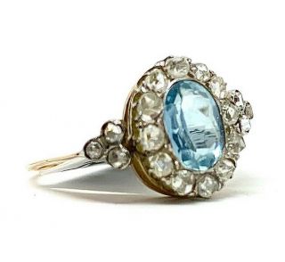 Antique Aquamarine And Diamonds Ring In 18k Gold And Platinum
