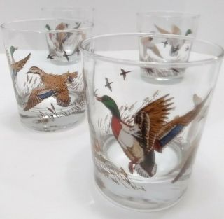 Vtg Set Of 4 Libbey Duck Glasses Lowball Whiskey Tumblers 10oz Mallard Wildlife