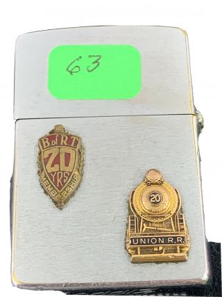 1963 Zippo Lighter - Union Railroad &.  B Of Rt 20 Year Service Award Emblems