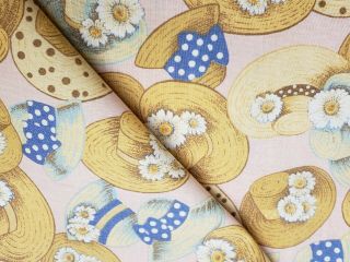 5 1/2 Yd Vintage Cotton Fabric Quilt Material 44 " Sun Hats Bonnets Estate Find