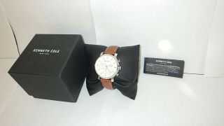 Kenneth Cole Men ' s KC50885001 Chronograph White Dial Watch w/ Tan Leather Band 2