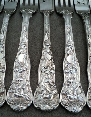 Antique Pastoral Heavy Georgian Sterling Silver Fish Knife,  Fork Set Serve 6 Uk