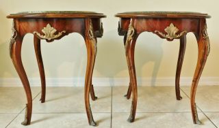 Pair Antique/vtg French Louis Xv Marble Top Wood Brass Ormolu Side End Tables