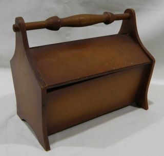 Vintage Small Wooden Craft Sewing Box Double Lids W Handle Needlework Knitting