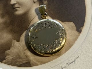 Antique Vintage Gold Filled Locket Pendant Charm Etched Flower Design