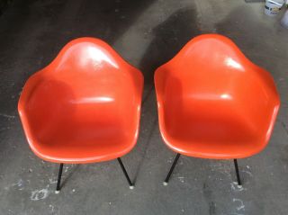 Vintage Herman Miller Eames Fiberglass Shell Orange Armchairs H Base 2