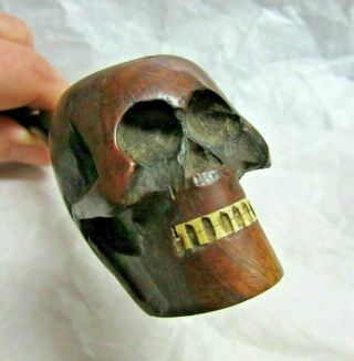 Antique Pipe Figural Skull Real Briar Hand Carved Pipe Marked Foreign