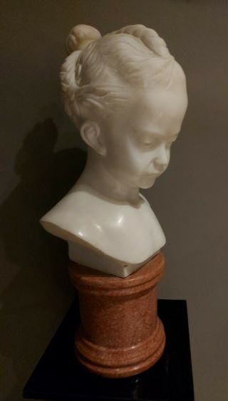 Large Antique Late 19th - Early 20th Century Carved White Marble Bust Female