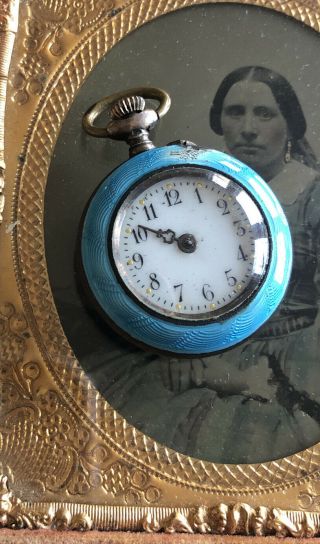 Antique Guilloche Blue Enamel Watch Pendant For Repair Sweet