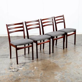 Mid Century Danish Modern Dining Chairs Set 4 Solid Rosewood Dark Grey Denmark