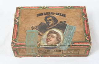 Very Rare Antique 1920’s/1930’s Empty Wood Cigar Box Don Caesar De Bazan Iowa 2