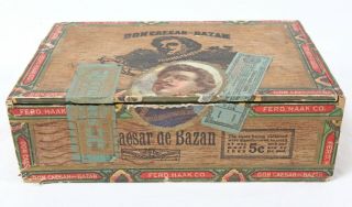 Very Rare Antique 1920’s/1930’s Empty Wood Cigar Box Don Caesar De Bazan Iowa 3