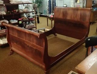 Period Empire Crotch Cherry Full Size Sleigh Bed Claw Carved Feet