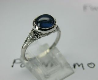 Antique Art Deco Platinum Diamond Sapphire Engagement Ring