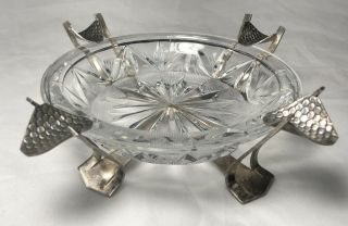 Rare Vintage Clear Cut Glass Crystal With Silver Base Cigar Ashtray