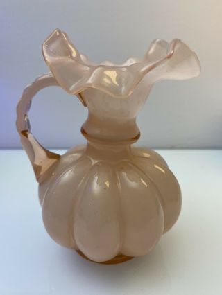Vintage Fenton Glass 5” Ribbed Pale Pink Ruffled Edge Pitcher Vase