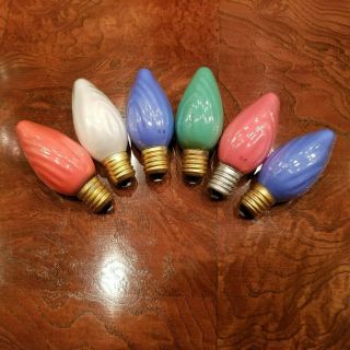 Six (6) Vintage Ge Script Swirl C - 9 Assorted Color Bulbs / Lamps Usa