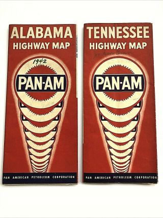 2 - Vintage 1942 Alabama Tennessee Road Map - Pan - Am Petroleum Corp.  (pan - Am)