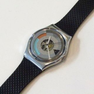 Vintage Swatch Watch " Metropolis " Gx405 1989 Classy Silver Strap