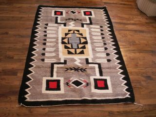 Antique Hand Woven Navajo Rug Hand Spun Wool Ceremonial Kachina Pattern 66 X 44