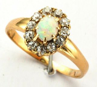 Antique Late Victorian Ladies 18ct Gold Opal & Diamond Cluster Ring Circa 1900