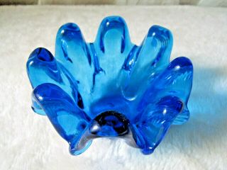 Vintage Blue Ashtray Art Blown Glass Mid Century Modern 5 " X 3 "