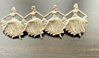 Vintage Silver Tone Brooch - Golden Age Of Hollywood Dancing Show Girls