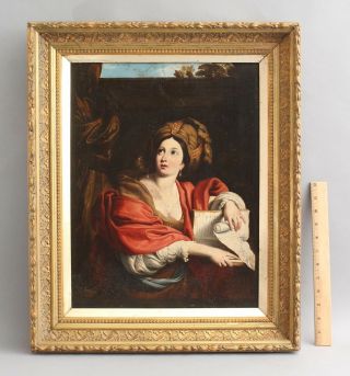 18thc Antique Sybil Priestess Portrait Oil Painting Aft Domenico Zampieri Nr