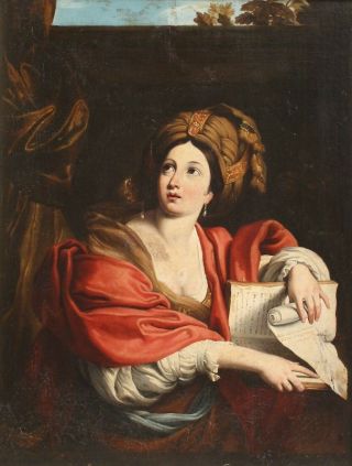 18thC Antique SYBIL Priestess Portrait Oil Painting aft Domenico Zampieri NR 3