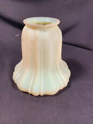 Vtg Victorian Vaseline Sheffield Ribbed Glass Electric Fixture Shade C1900s