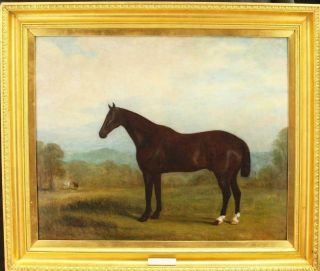 John E Ferneley 1782 - 1876 Bay Horse In A Landscape Antique Oil Painting