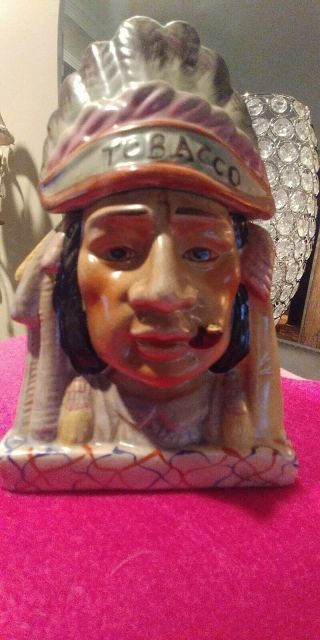 Vintage Early Antique Indian Head Tobacco Jar Ceramic,  Very Old,  Rare