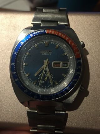 Rare 1977 Seiko 6139 - 6005 Pepsi Bezel Automatic Chronograph Watch