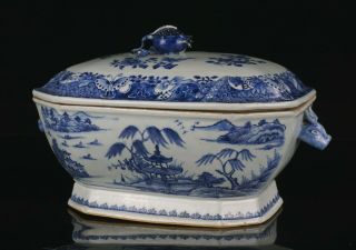 V - Large Antique Chinese Blue And White Porcelain Tureen And Cover C1780 Qing