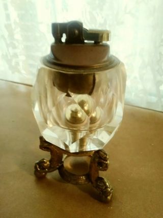 Vintage Antique Cut Glass/gold Table Cigarette Lighter (japan)