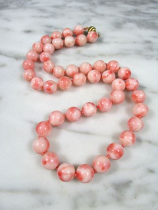 Vtg Chinese Natural Pink Angel Skin Coral Beaded Necklace 14k Gold Clasp 71.  8 G