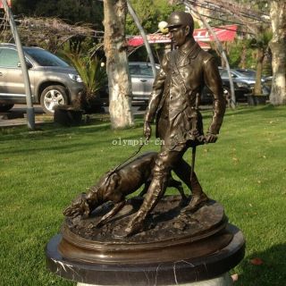 18  Bronze Modern Art Sculpture A Man With A Dog Go On Patrol Statue