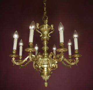 Antique Gold Bronze Mazarin 8 Light French Chandelier Vintage Lamp Ø 26 "