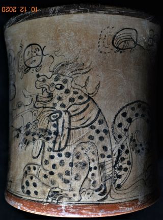 Pre Columbian Mayan Vase,  Glyphs 5 " Prov