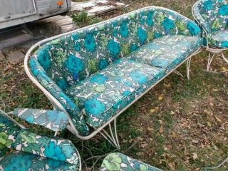 Vintage Homecrest Mid Century Modern 4 Piece Patio Set Sofa 2 Chairs 1 Footstool 2