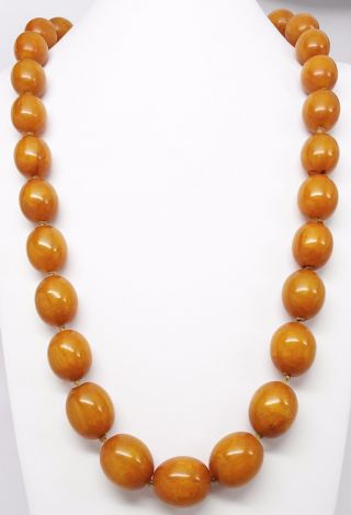 Antique Faturan Butterscotch Amber Bakelite 25mm Knotted Bead 34” Necklace 260g