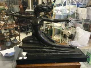French Bronze Of Lady Hunting Sign M.  Bouraine On The Base,  48cm X 30cm High.