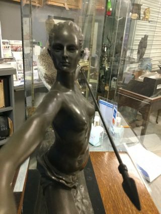 FRENCH BRONZE OF LADY HUNTING SIGN M.  BOURAINE ON THE BASE,  48CM X 30CM HIGH. 3