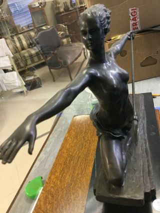 FRENCH BRONZE OF LADY HUNTING SIGN M.  BOURAINE ON THE BASE,  48CM X 30CM HIGH. 4