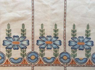 Vintage Arts & Crafts Mission Embroidered Linen Pillow Cover Royal Society