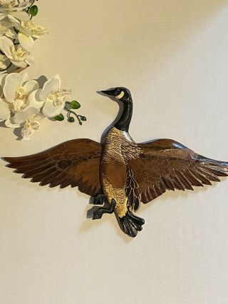 Vintage Flying Geese Duck Wall Decoration Art Wood And Brass 20 “long And 12” Ta