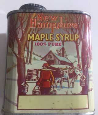 Vintage State Of Hampshire Pure Maple Syrup Tin Can Pint Early Can Exc