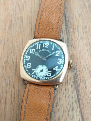 Rare Vintage Ingersoll Black Military Officers Trench Watch - 15j - Wire Lugs