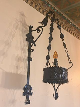Vintage Spanish Revival Wrought Iron Dragon Sconces