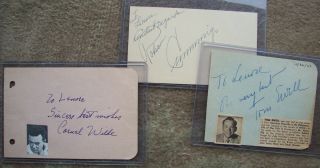 3 Vintage 1940s Autographs Of Star Actors - Bob Cummings,  Cornel Wilde,  Tom Ewell